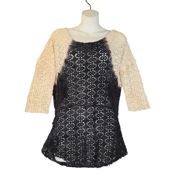 We The Free People Womens Small Lace Top Crochet Distressed Tie Dye Raglan Boho - Picture 1 of 11